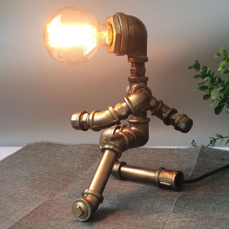 Lampe de table de pipe de style antique 1 tête d'éclairage de table en fer forgé en laiton pour le café