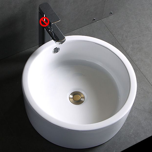 Modern Bathroom Sink Porcelain Pop-Up Drain Round Vessel Bathroom Sink