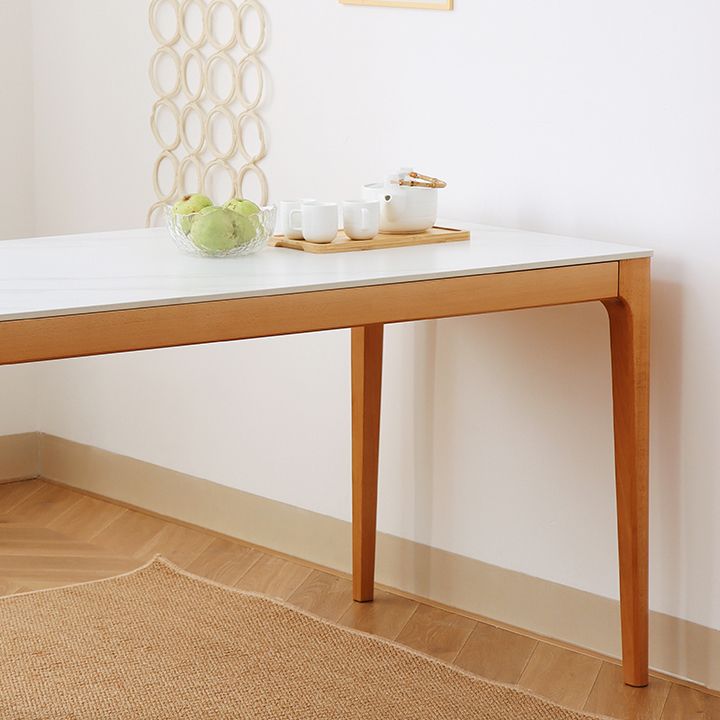 51'' Sintered Stone Rectangle Table Medieval Modern Table with Beech Wood 4 Legs