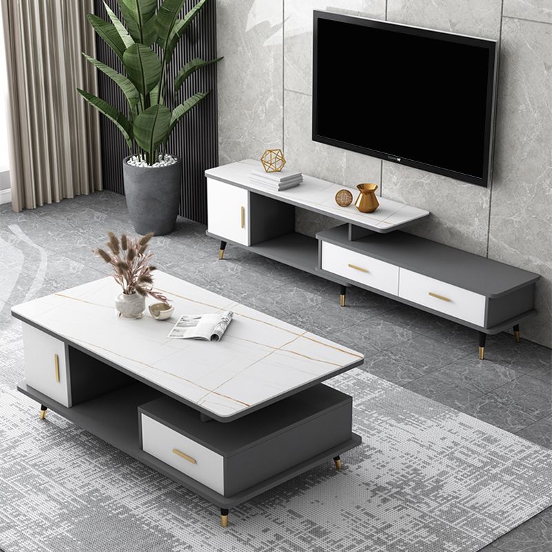 4 Legs Base Design Wood-based Material Square Grey/white Coffee Table