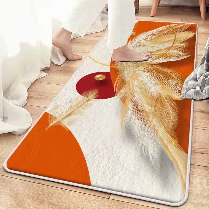 Orange Modern Area Carpet Color Block Polyester Area Rug Easy Care Non-Slip Rug for Bedroom