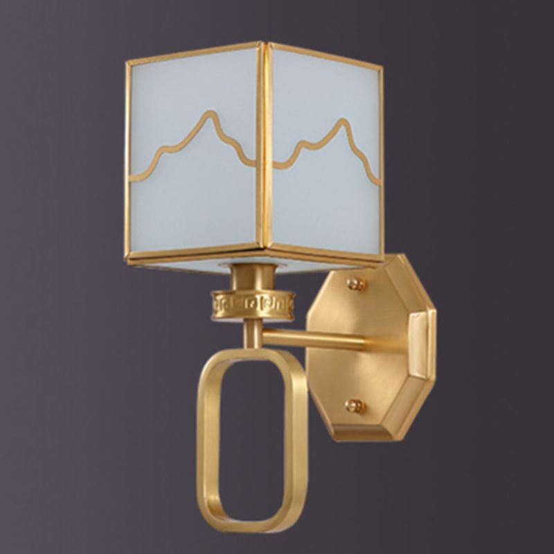 1 Light Square Wall Mounted Light Fixture Modern Wall Mounted Lighting in Gold Finish