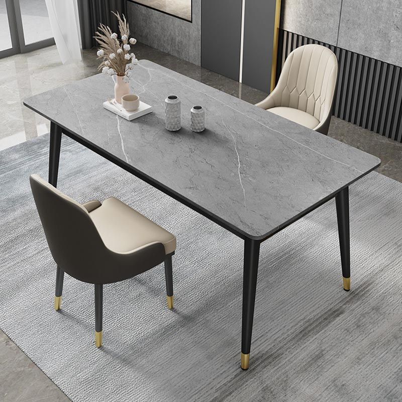 Rectangle Stone Top Dining Table Modern Black 4 Legs Dining Table for Living Room