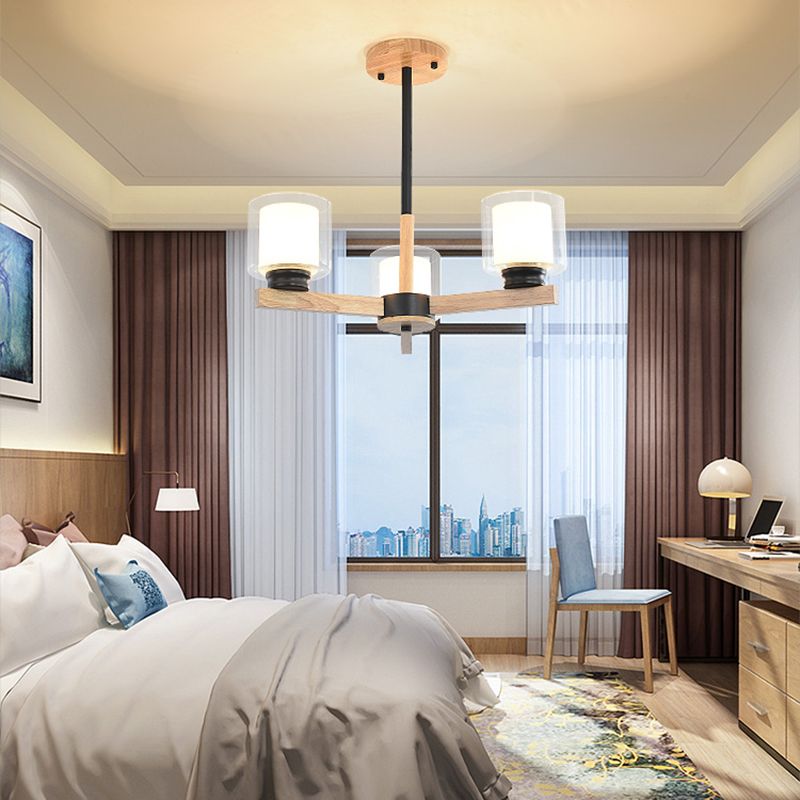 Cylinder Chandelier Light Fixtures Modern Multi-Head Hanging Pendant Lamps with Glass Shade