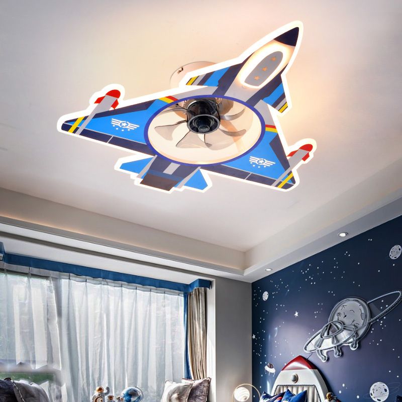 Flugzeugform -Form -Jungen -Zimmer Leuchte Leuchte Metall Cartoon LED Semi Flush Deckenleuchte in Blau