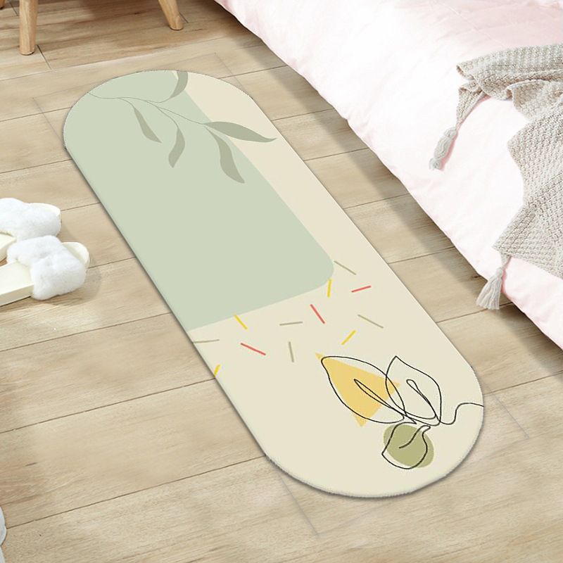 Green Modern Rug Polyester Flower Indoor Rug Washable Rug for Home Decor