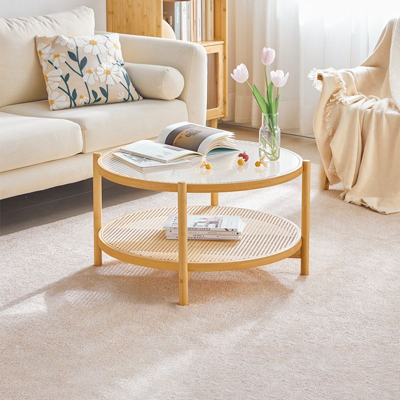 Tropical Coffee Table Glass 4 Legs Storage Round Coffee Cocktail Table