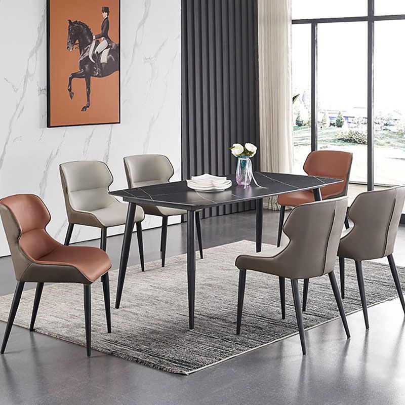 Leather Dining Side Chair Minimalist Style Wingback Parsons Arm Chairs