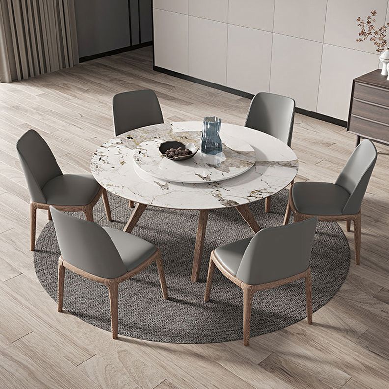 White Sintered Stone Top Table Round Home Kitchen Dinner with Natural Legs