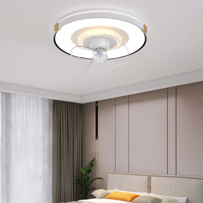 Round Bedroom Flush Mount Fan Lamp Metallic Nordic Style LED Semi Flush Light