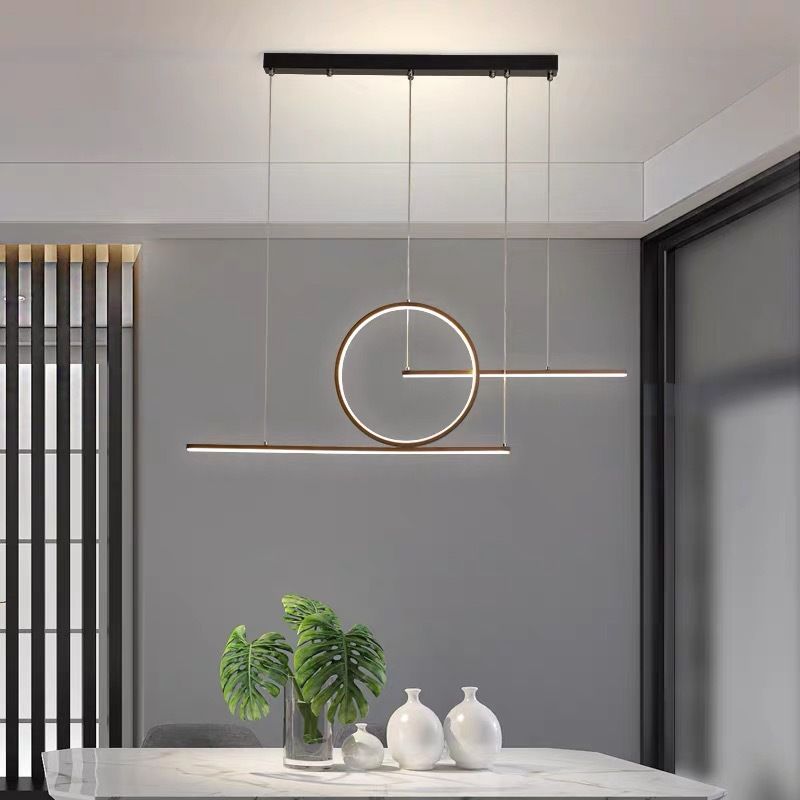 Linear Dining Room Island Lighting Metal Minimalist LED Drop Pendant with Halo Ring