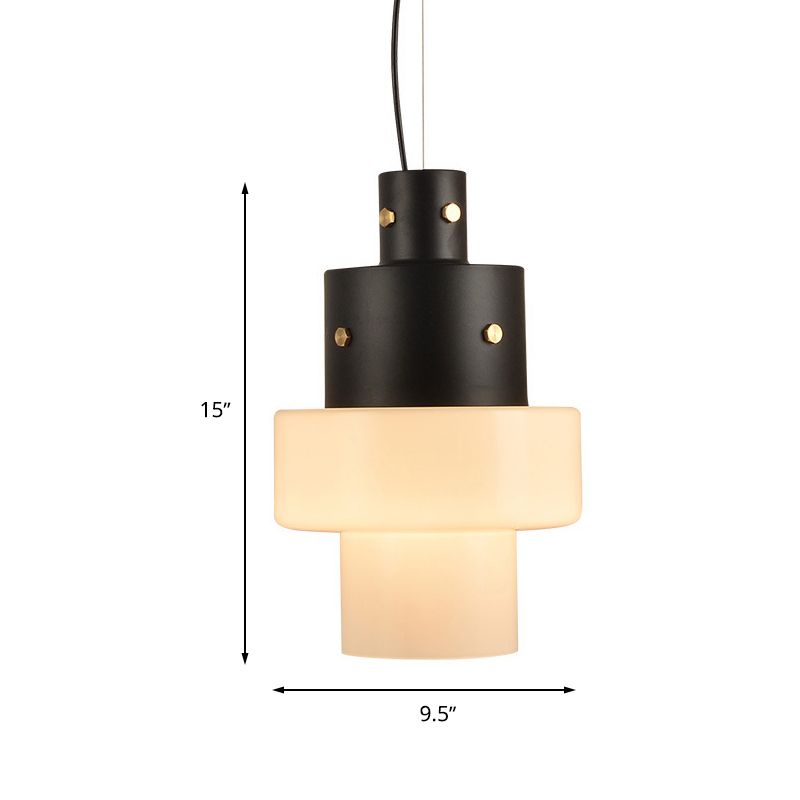 Cilindro de vidrio blanco Luz de techo colgante Rústico 1 cabeza Coste negro Luz para sala de estar
