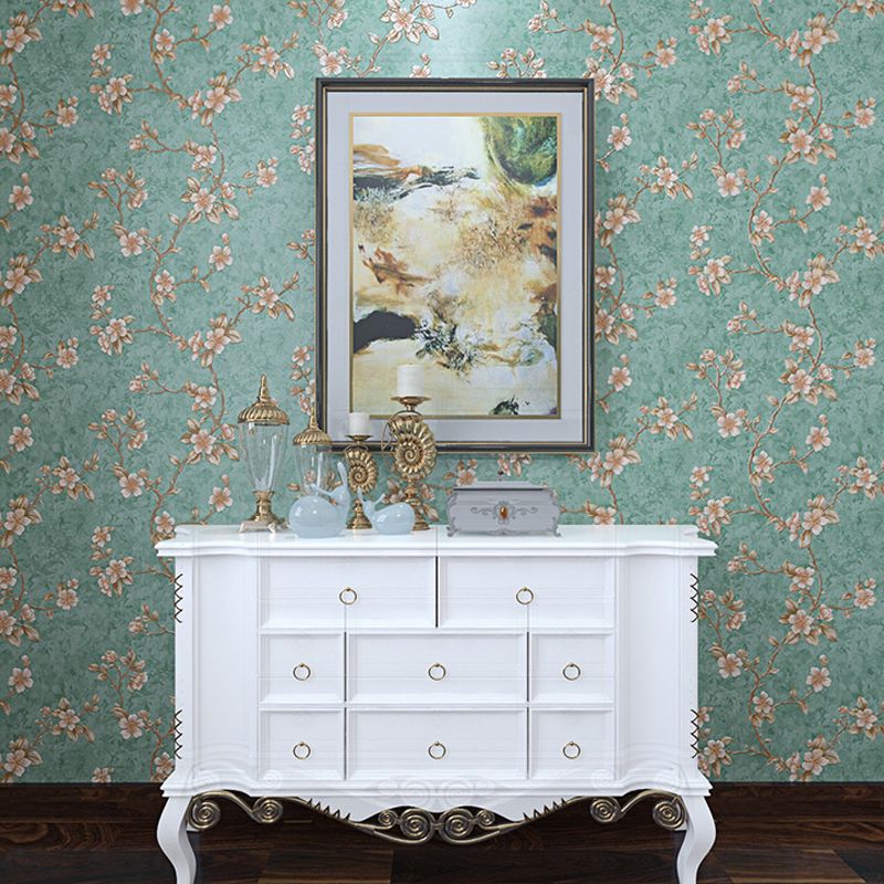 Cottage Blooming Apricot Tapete Hellrosa Schlafzimmer-Wanddekoration, 33' L x 20,5" B