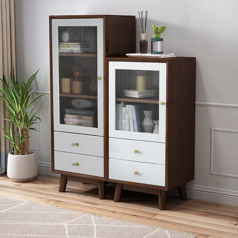 Rubberwood Glass Door Accent Cabinet 2 - Drawer 19.7" W Side Cabinet