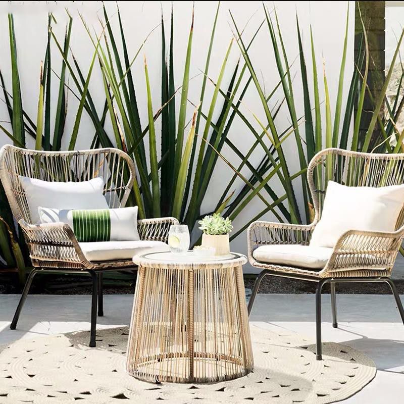 Modern Outdoor Dining Table Set 1/3 Pcs Rattan and Metal Frame Patio Table and Chairs