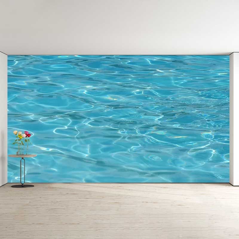 Customized Blue Sea Mural Stain Resistant Soft Color Wall Art for Bathroom