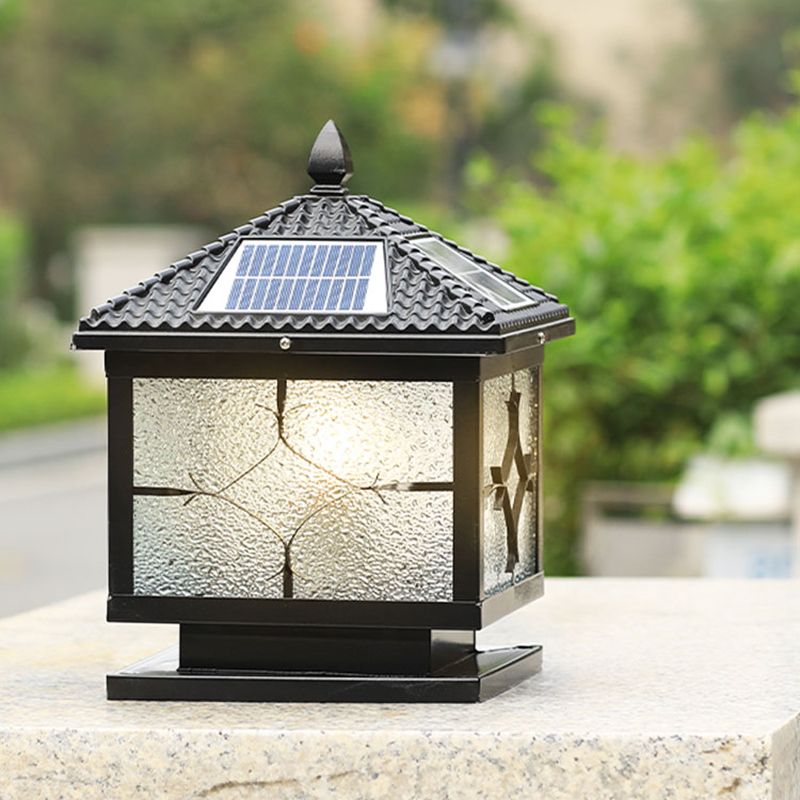 Rectangular Shape Metal Solar Pillar Lamp Modern Style 1-Light Outdoor Light