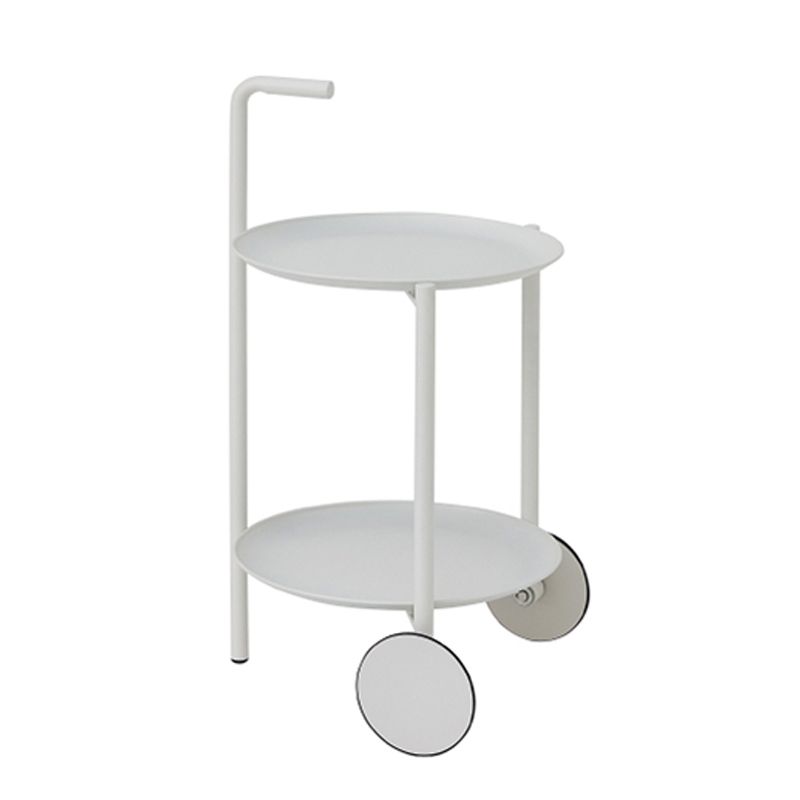 Mid-Century Metal Round Tray Top Side Table 25-inch End Table with Wheel and Shelf