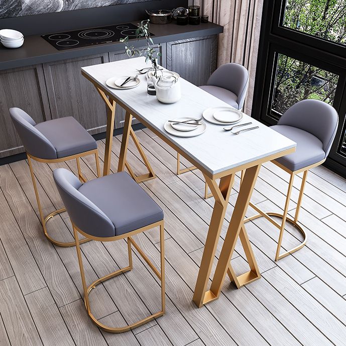 Indoor Glam Counter Height Set 1/2/3/5/7 Pieces Rectangle White Stone Top Pub Set