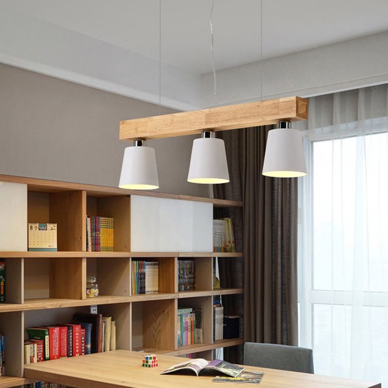 Wooden Linear Pendant Light in Modern Creative Style Wrought Iron Ceiling Light for Coffee Shop