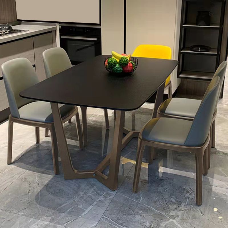 Black Modern Dining Table for Kitchen Rectangle Dinette Table with Wooden Base