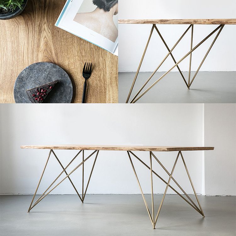 Mesa de comedor rectangular de lujo tradicional mesa de madera maciza con 4 patas de metal