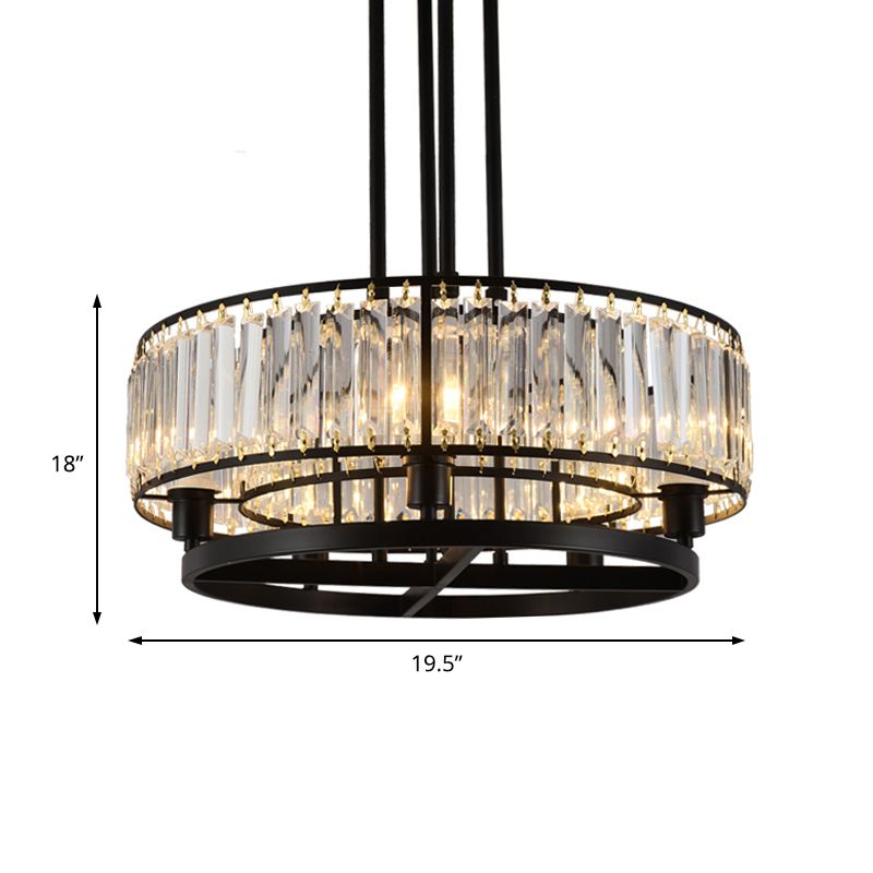 5/8 Bulbs Bedroom Chandelier Modernism Black Hanging Pendant Light with Circular Crystal Shade