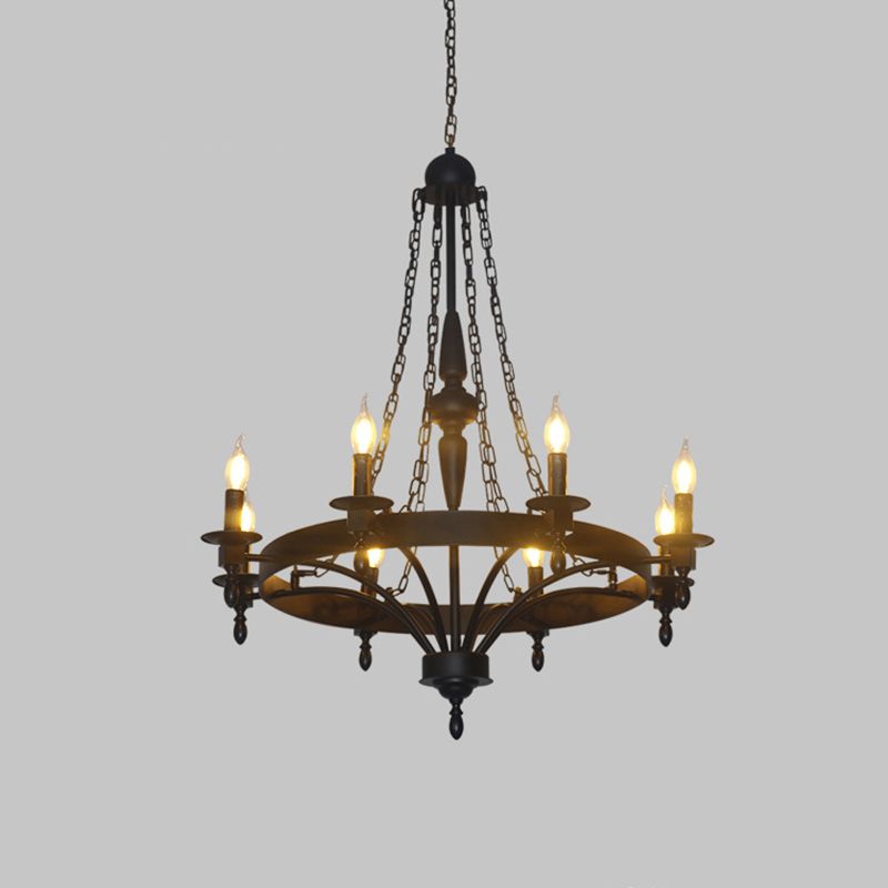8 Lights Pendant Light Classic Wagon Wheel Metal Hanging Chandelier in Rust for Corridor
