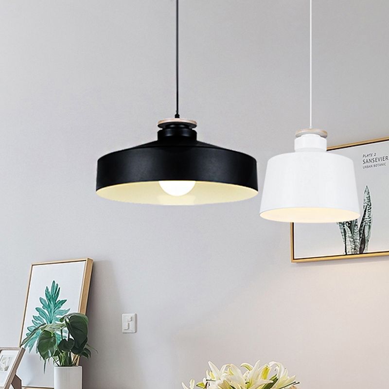 1 Head Barn/Cylinder/Tapered Pendant Light Modern Style Black/White Finish Metal Hanging Ceiling Light with Adjustable Cord