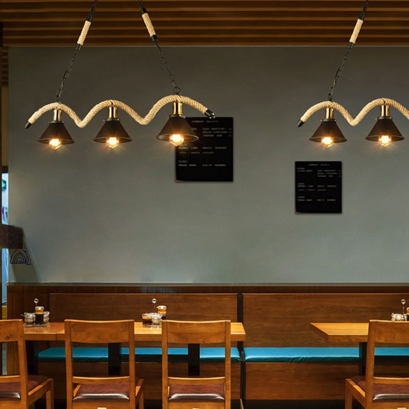 Colgante de sombra de color black metal de black metal de cuerda natural industrial para restaurante para restaurante