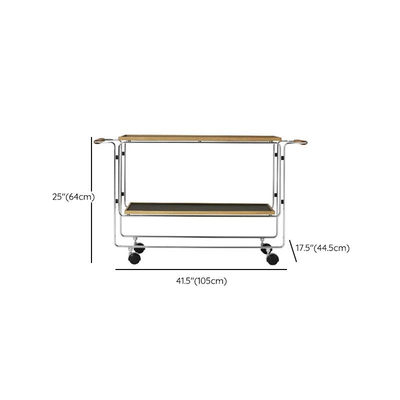 Contemporary Side End Snack Table with Shelf in Steel and Solid Wood