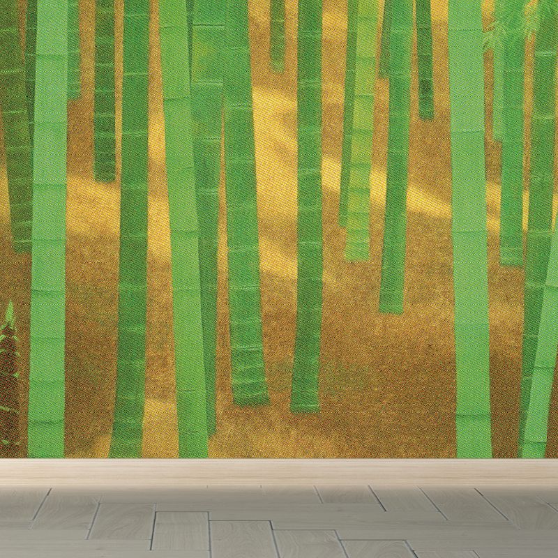 Dense Bamboo Grove Mural Wallpaper for Dining Room, Green, Custom Size Available