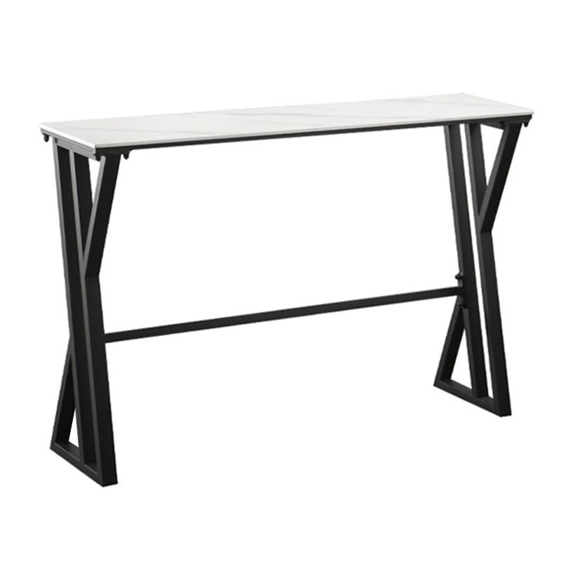 White Modern Style Rectangle Bar Table in Faux Marble and Metal Table Kitchen Bar Table