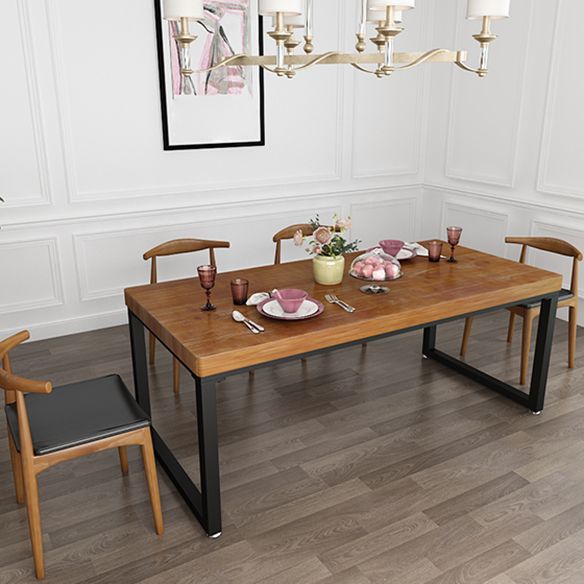 Industrial Solid Wood Top Dining Table Sets with Double Pedestal Base Dining Furniture for Home Use
