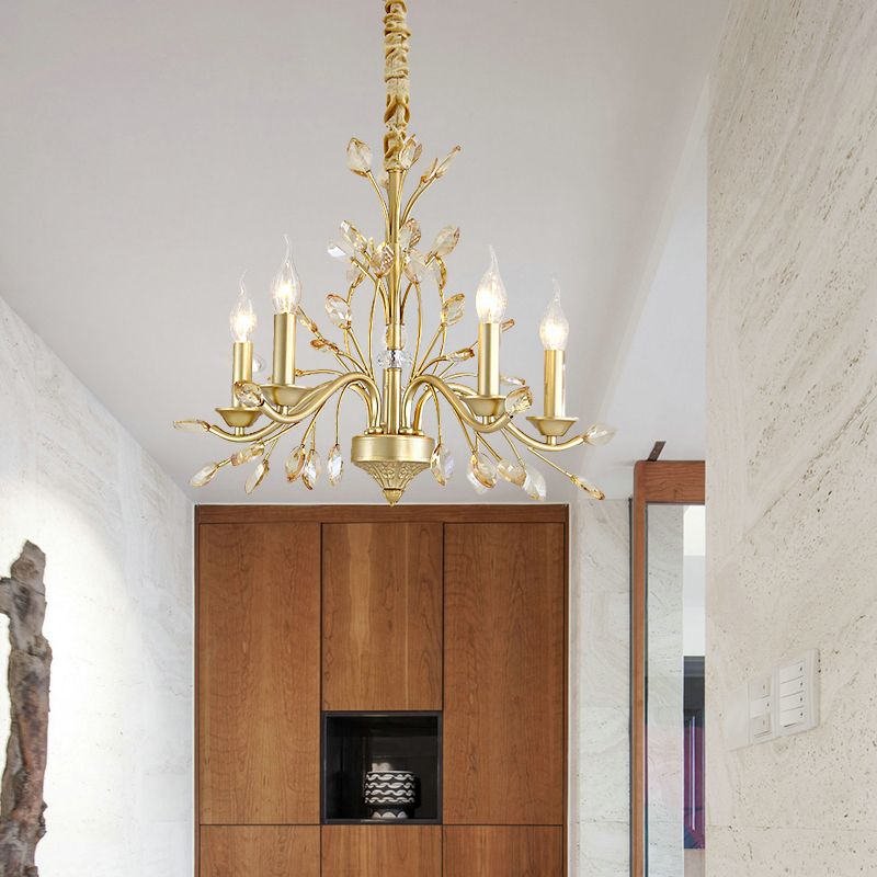 Candela K9 Crystal Pendant Chandelier Modernism 5/6/8 Bulbs Brass Hanging Light, 22 "/27.5" /31.5 "W