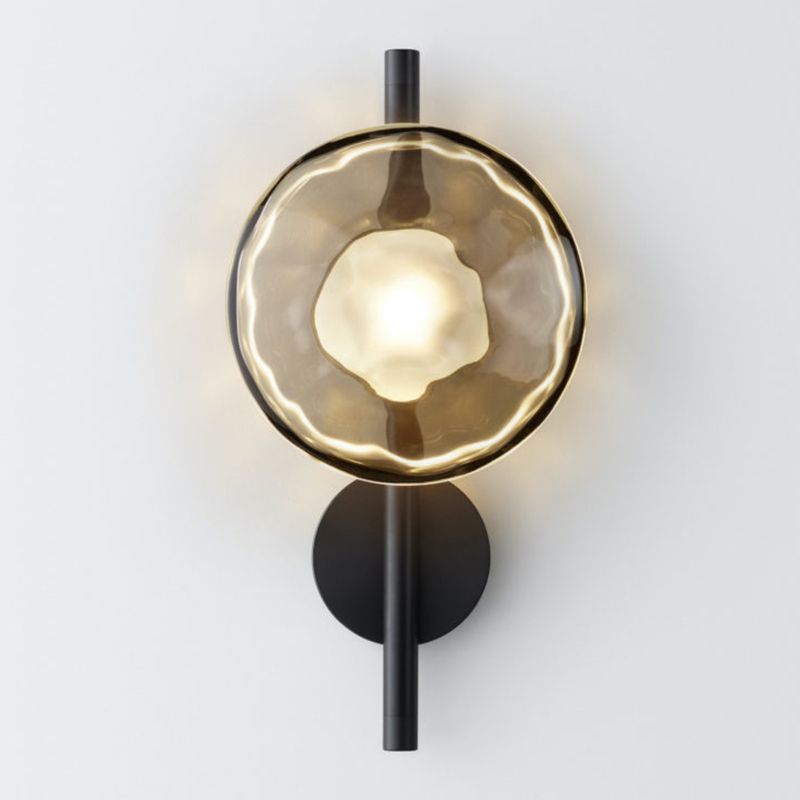 Metal and Glass Wall Sconce in Gold / Black 1 - Light Post Modern Wall Light