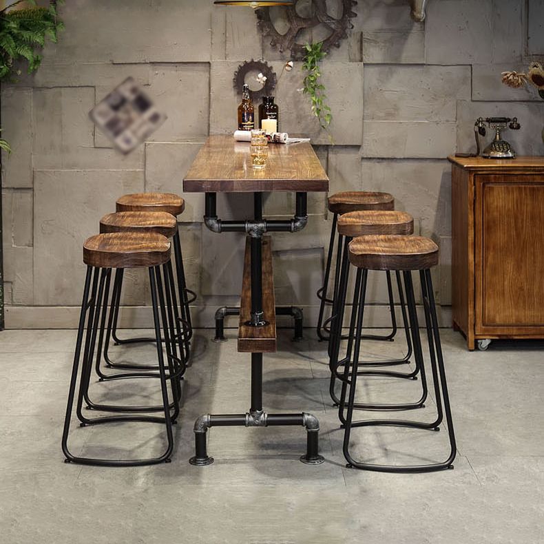 Industrial Bar and Counter Stool Brown Stool with Black Base