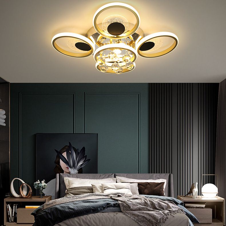 Modern Floral Flush Mount Ceiling Light Metal Sitting Room LED Semi Flush Light in Black-Gold