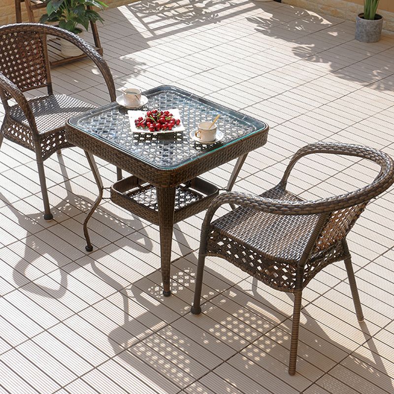 Faux Rattan Patio Dining Side Chair with Steel Base in Brown