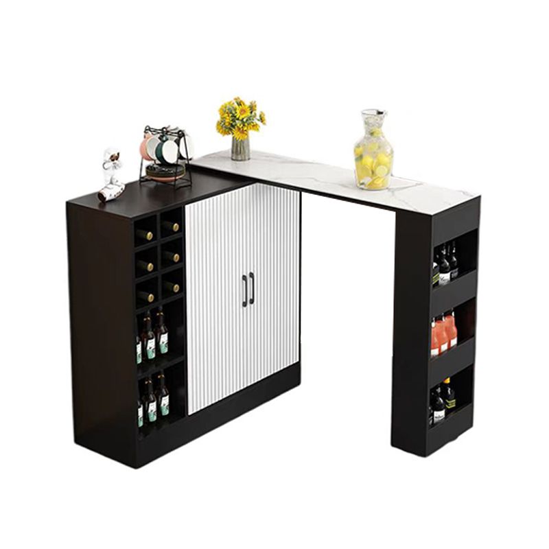 Contemporary Storage Base Bar Dining Table Stone Top Table with Wine Storages