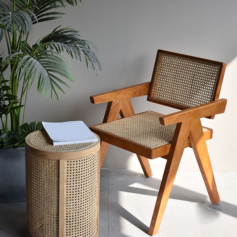 Wood Arms Included Chair Woven Back Lounge Chair for Living Room