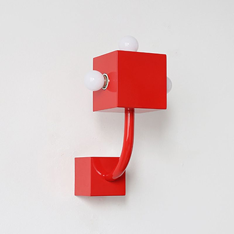 Modern Sconce Light Geometric Metal 3 Lights Wall Lamp in Red