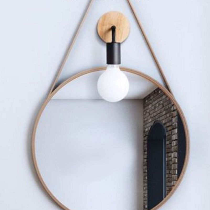 Nordic Style Blub Shape Mirror Light Single Light Wall Lamp with Wood for Bedroom