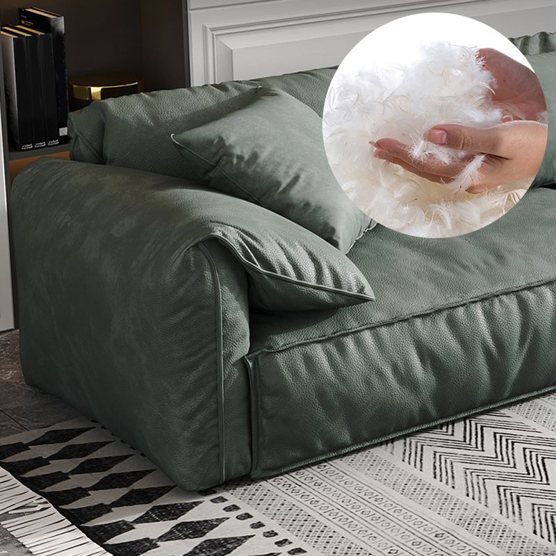 Green Contemporary Faux Leather Pillow Top Arm Standard Sofa with Loose Back