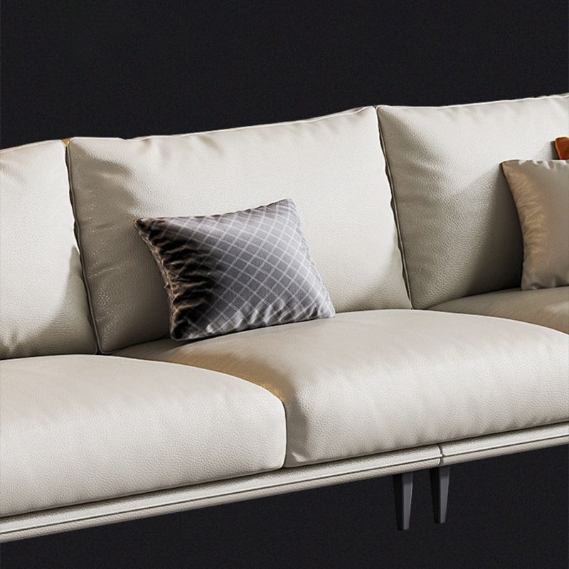 Living Room Genuine Leather Couch Square Arm Sofa with Pillow Back