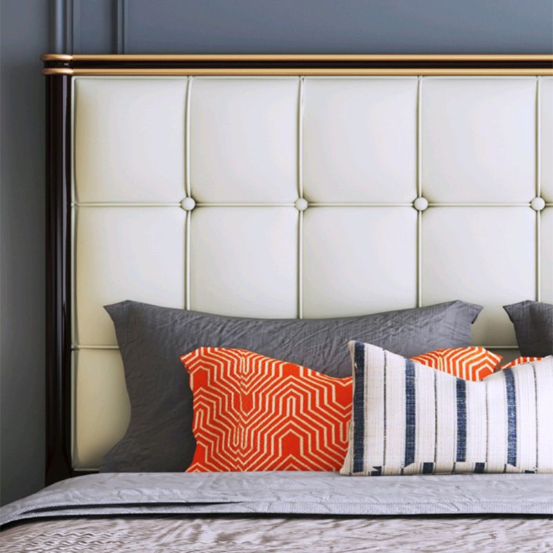 Modern Standard Bed with Tufted Upholstered Headboard and Soild Wood Legs
