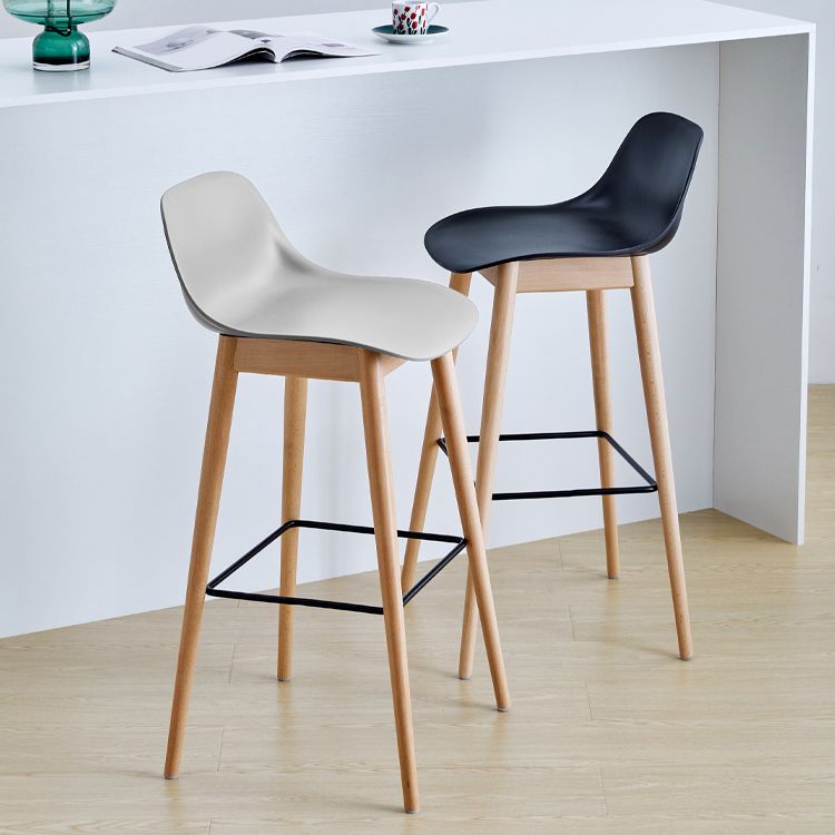 Scandinavian Low Back Armless Bar Stool Beech Solid Wood and Plastic Bar Stool