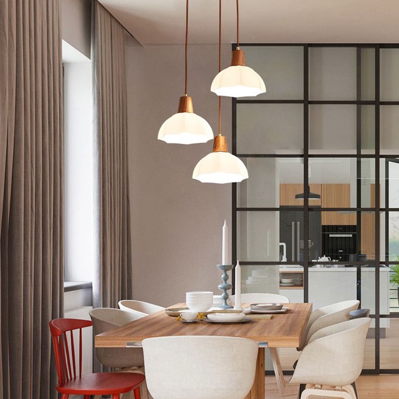 Plafond pendentif dôme Light de style contemporain en bois blanc d'éclairage pendentif blanc