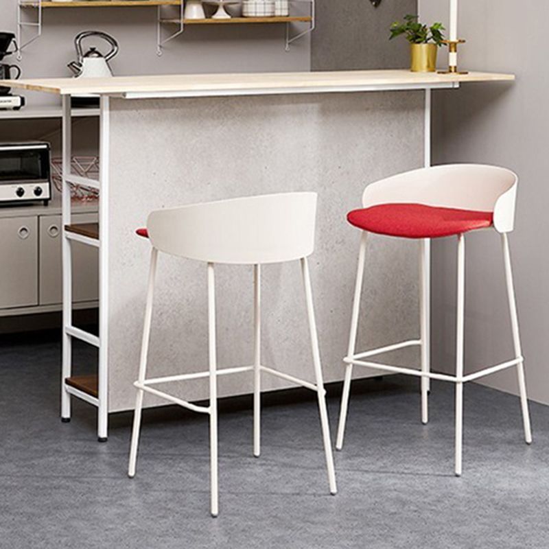 Contemporary Bucket Low Back Armless Bar Stools with White Metal Base