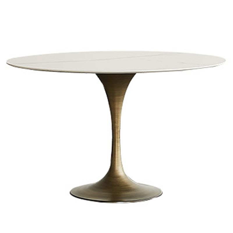 Contemporary Round Dining Table Sintered Stone Table with Brass Tulip Base